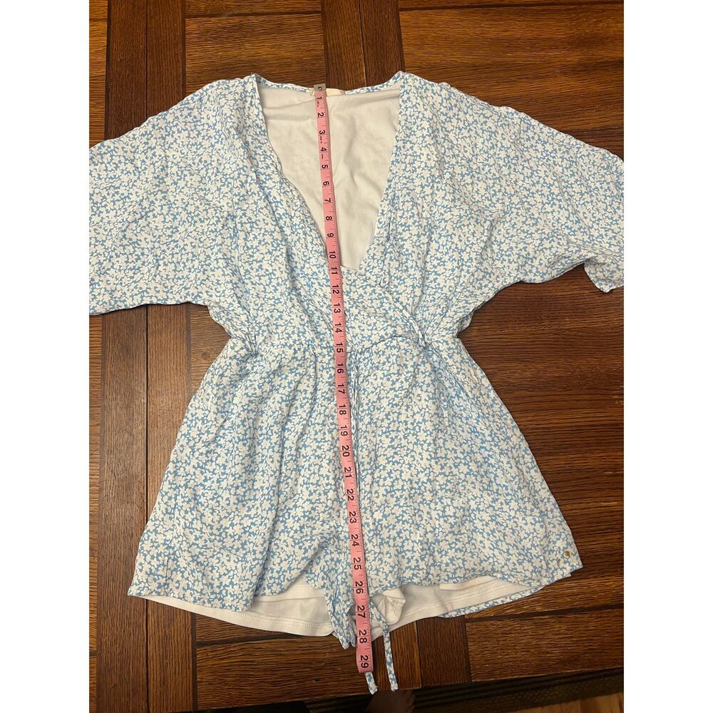 Altar'd State Blue White Floral Wrap Romper Small Boho Cottagecore Summer Dress - Picture 8 of 14